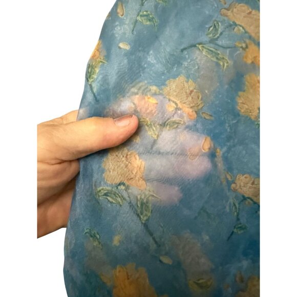 Sioni Cardigan Sweater Button Front Ribbed Sheer Floral Sleeves Blue Medium - Picture 5 of 12